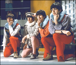 The Beatles dressed in costume for their British TV special Around The Beatles.