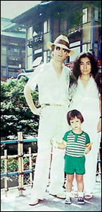 John Lennon, Yoko Ono, and their young son, Sean, in Japan.