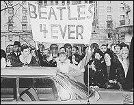 Fans outside the Plaza Hotel in New York City on the day The Beatles arrived in America, February 7, 1964.