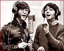 John Lennon and Paul McCartney recording the vocals for the psychedelic rock song, Hey Bulldog.