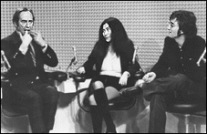 Louis Nye, Yoko Ono and John Lennon on The Mike Douglas Show, February 1972.