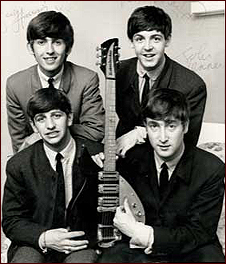 The Beatles in 1964. Clockwise: George Harrison, Paul McCartney, Ringo Starr, and John Lennon.