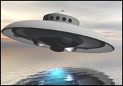 The image of what people think to be a flying saucer. This one is computer generated.