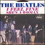 Picture sleeve for The Beatles hit songs I Feel Fine and She's A Woman.