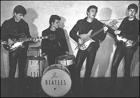 One of the first Beatles photos sessions included these images of them in their leather outfits from the Hamburg and early Cavern Club days.