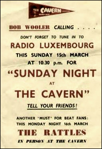 A playbill for the Cavern Club in Liverpool, England, circa 1962.