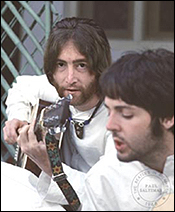 John Lennon and Paul McCartney in Rishikesh, India.