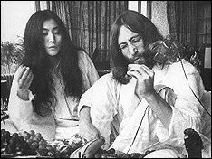John Lennon and Yoko Ono during their Bed-In For Peace.