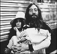 John, Yoko, and her daughter Kyoko shortly after their wedding in Gibraltar.