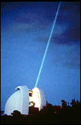 A laser beam is projected out of an observatory. Lasers have made CD and DVD technology possible.