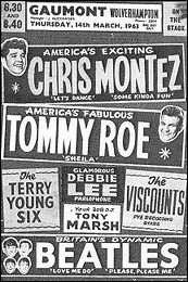 A promotional poster for the Chris Montez-Tommy Roe tour which gave The Beatles bottom billing.