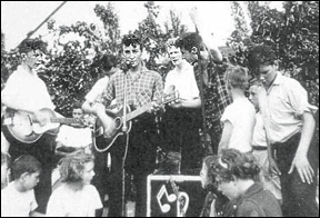 John Lennon performing with his first group, The Quarrymen, on the day he met Paul McCartney.