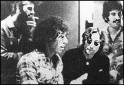 The recording of the album, Ringo!, at Sunset Sound Recorders Studio in Los Angeles, circa 1973. Left to right: Ringo Starr, Richard Perry, John Lennon and unkown.