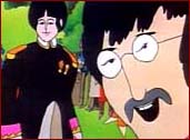 A image from the Beatles' psychedelic animated film, Yellow Submarine. Pictured is the cartoon characters of Paul McCartney (left) and John Lennon.