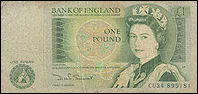 A one pound British note.