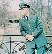 Elvis Presley in his Army uniform. He was stationed in Germany.