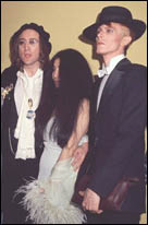 John Lennon at the Grammy Awards in 1975. Left to right: John Lennon, Yoko Ono and David Bowie.