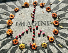 The Imagine mosaic in the Strawberry Fields memorial in Central Park, New York City.