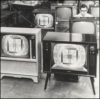 Television sets in an appliance store in the early 1950s.